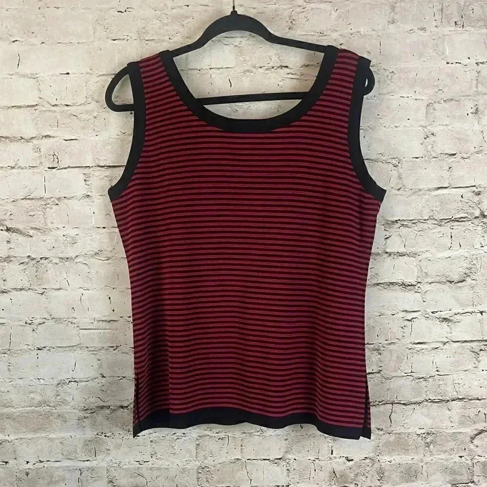 Exclusively Misook Women's Medium Black & Red Striped Knit Tank Top Acrylic M - Picture 5 of 5